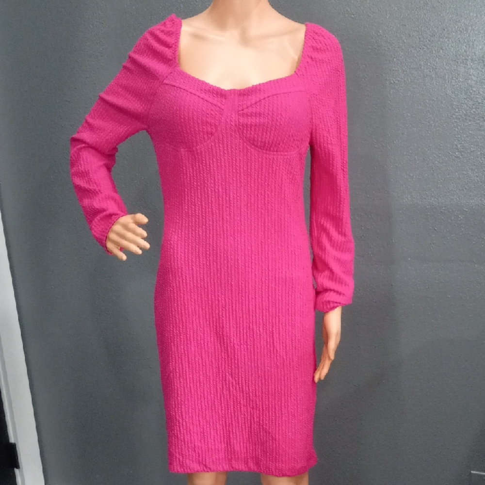 MADDEN NYC Textured Long Sleeve Textured Bra Cup Dress